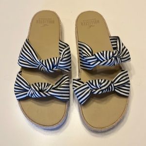 SOLD!!!              Hollister Navy & White striped sandals US size L 9/10